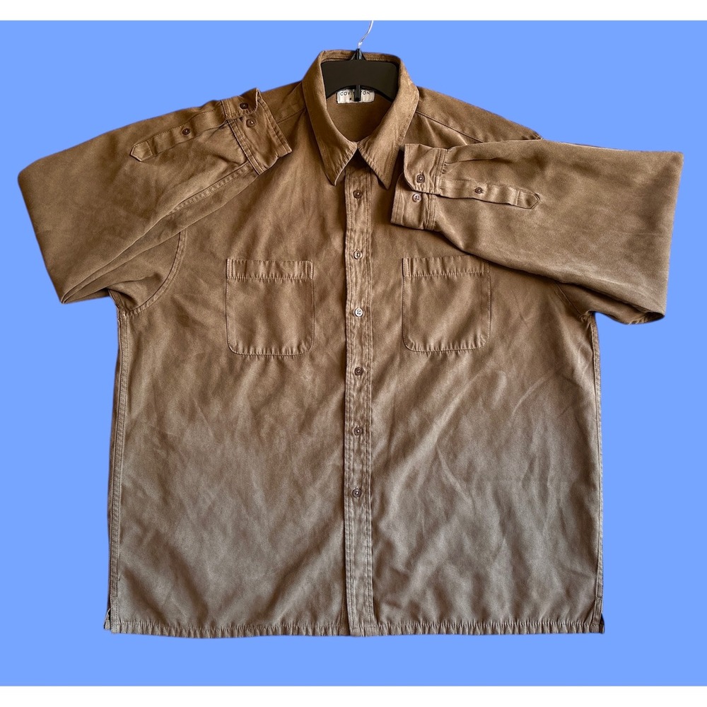 Covington Men Long Sleeve Button Down Shirt Tan Khaki Workwear Utility Sz XLarge